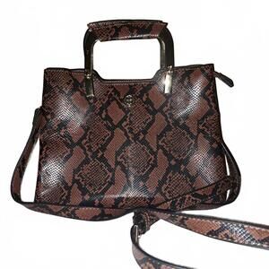 Brown and Black Snake Print Women's Handbag with Gold Handles